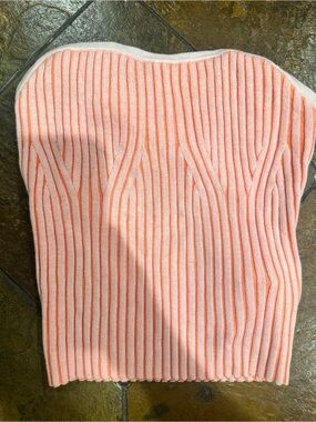 American Eagle Outfitters Coral Pink Ribbed Off-Shoulder Sweater